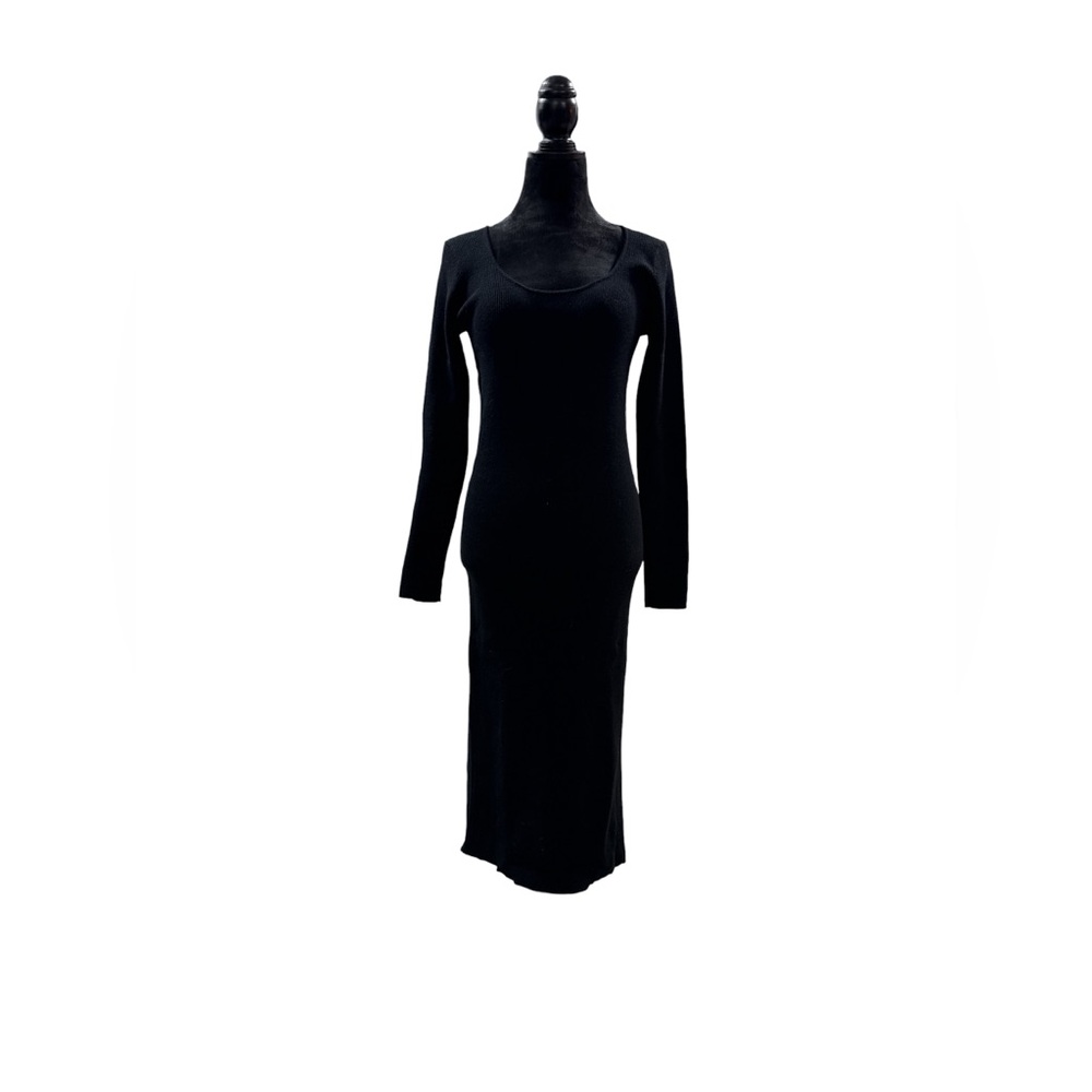RSQ Chic Black Ribbed Long‎ Sleeve Maxi Bodycon Minimalist Dress XL - Picture 2 of 7